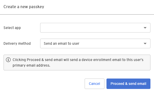 Create a new passkey dialog box