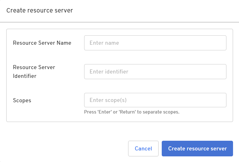 Admin Console Create resource server window